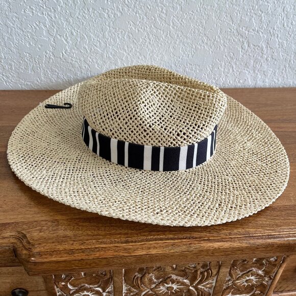 Ann Taylor LOFT Straw Structured Black White Fabric Band Hat  S/M #767502 - Picture 7 of 10